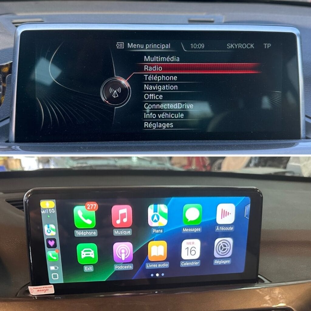 Remplacez l’écran d’origine de votre BMW par un écran CarPlay dernière génération. Connectivité sans fil et intégration parfaite chez Requinq’Auto.